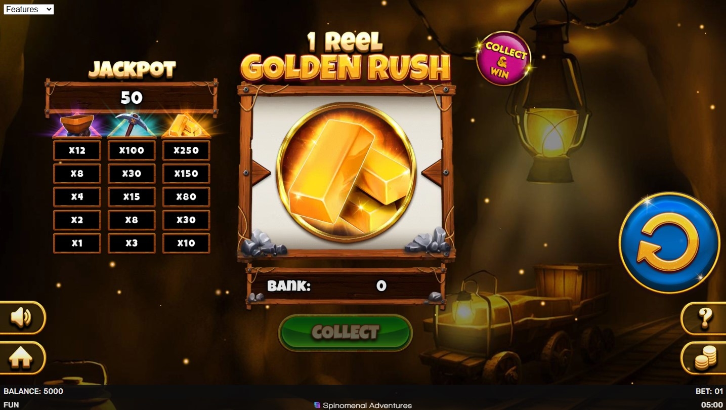 1 Reel Golden Rush Slot Gameplay