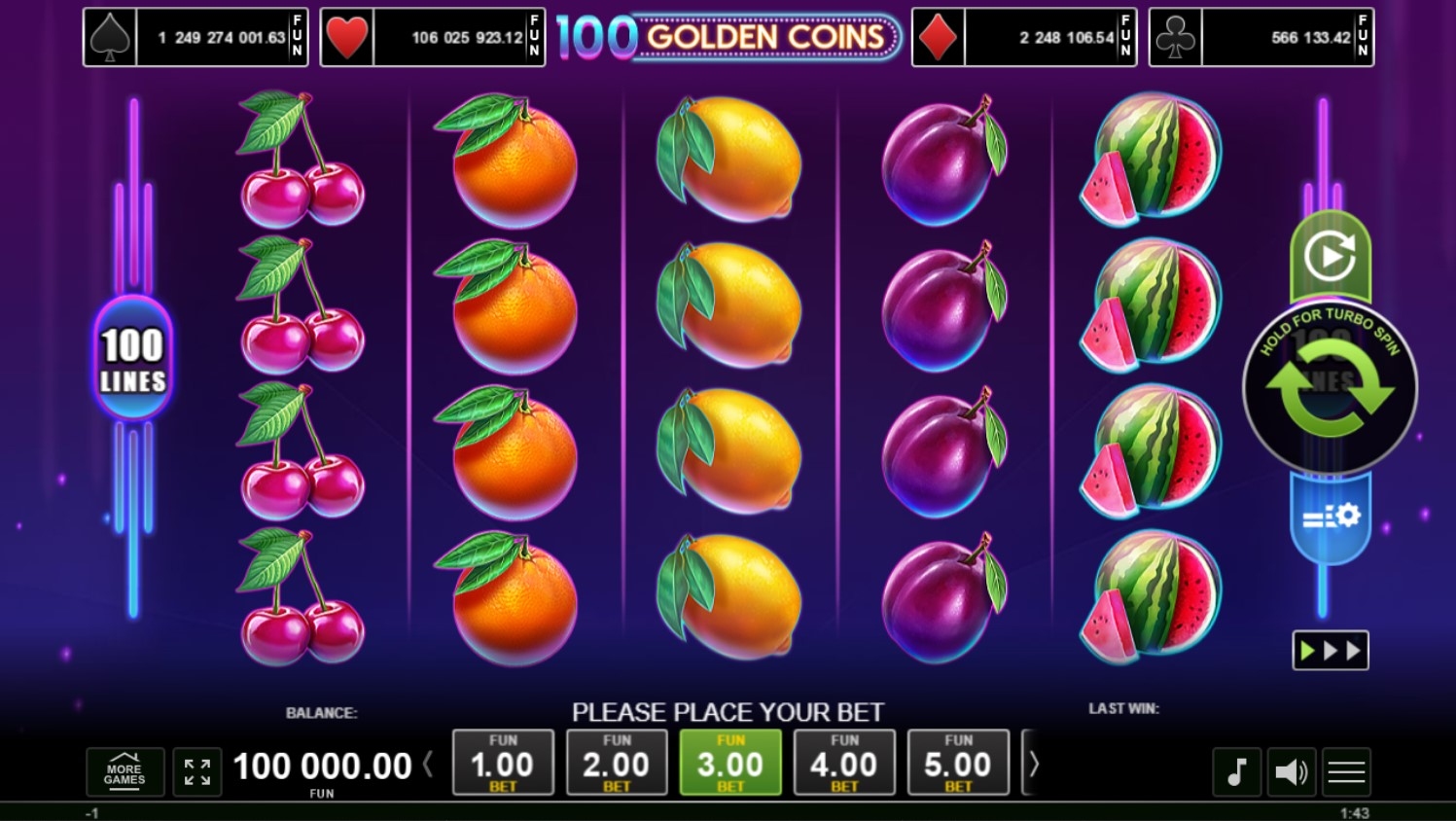 100 Golden Coins Slot Gameplay