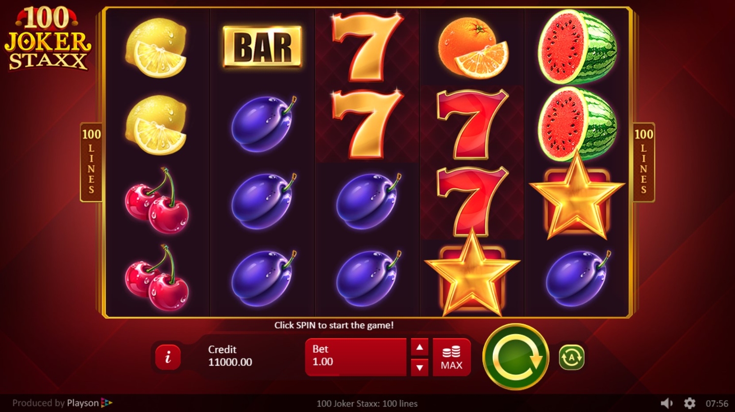 100 Joker Staxx: 100 lines Slot Gameplay