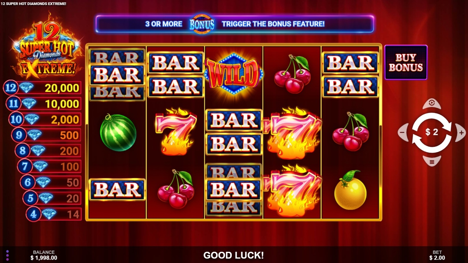 12 Super Hot Diamonds Extreme Slot Gameplay