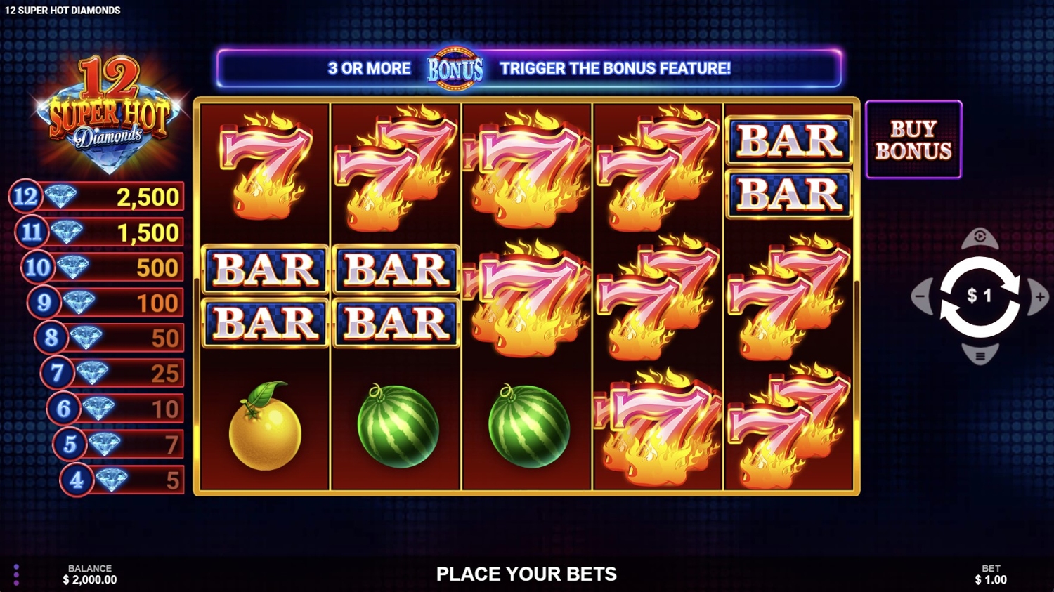 12 Super Hot Diamonds Slot Gameplay