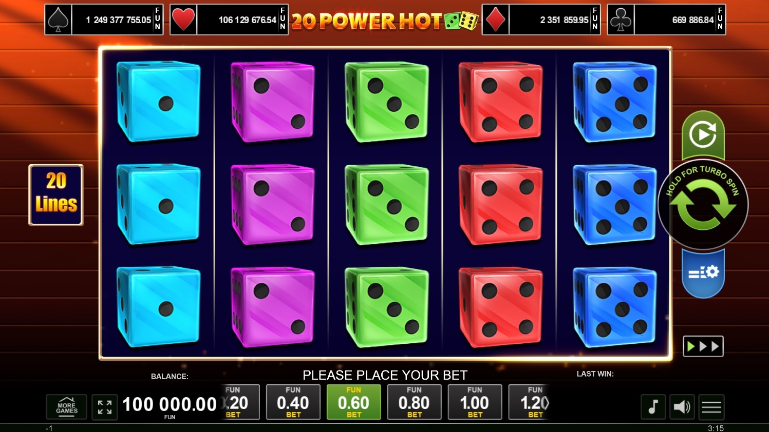 20 Power Hot Dice Slot Gameplay