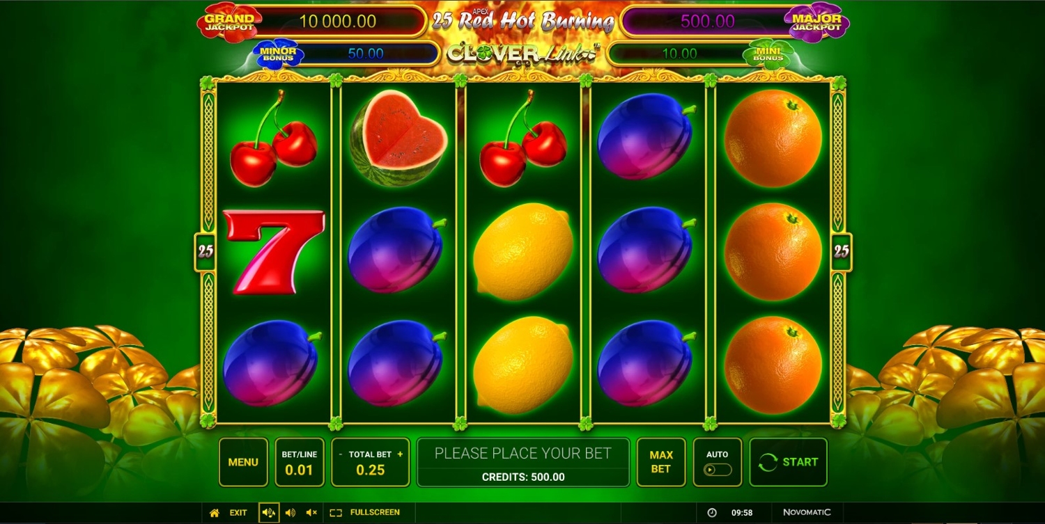 25 Red Hot Burning Clover Link Slot Gameplay