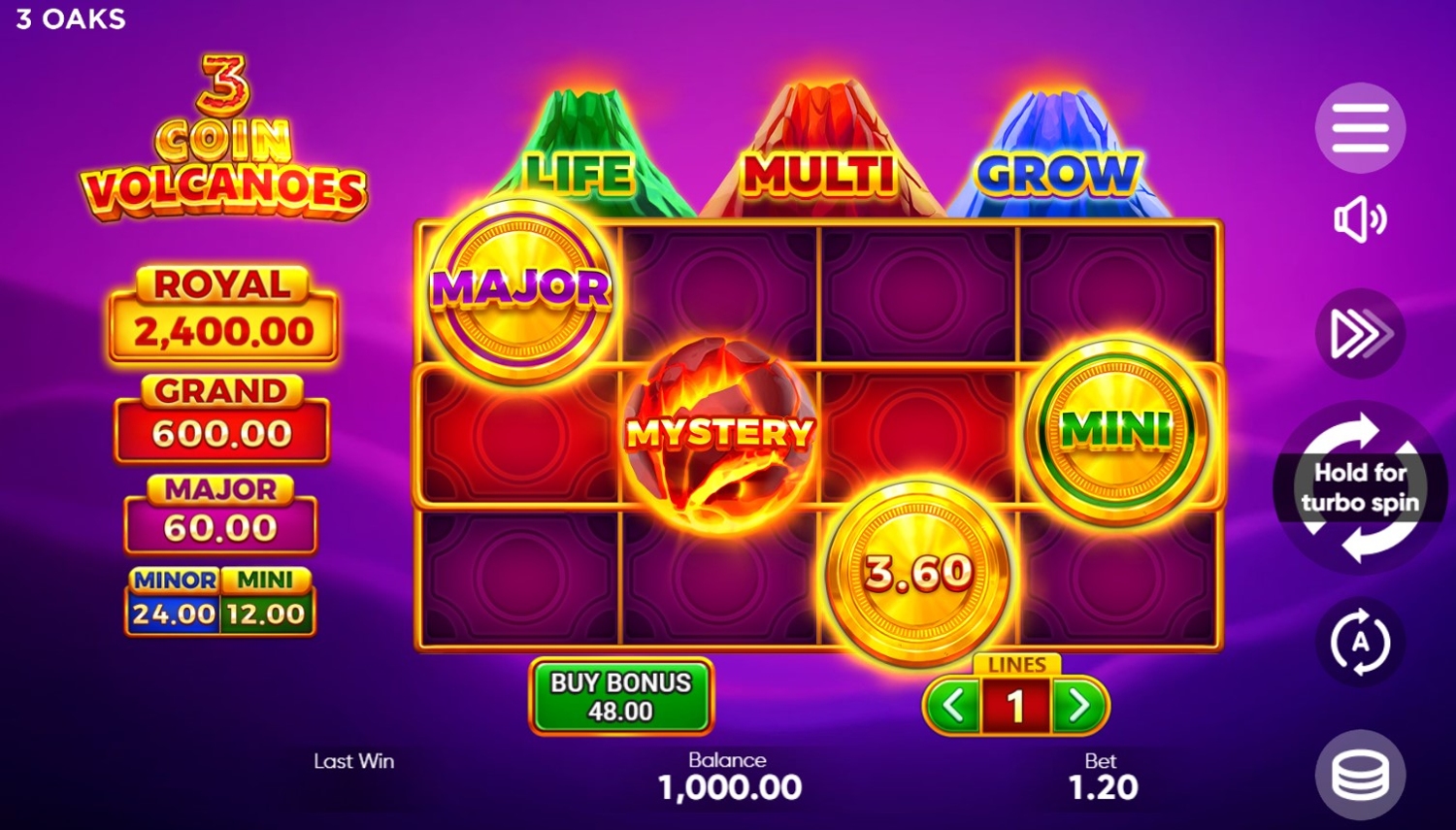 3 Coin Volcanoes Slot Gameplay