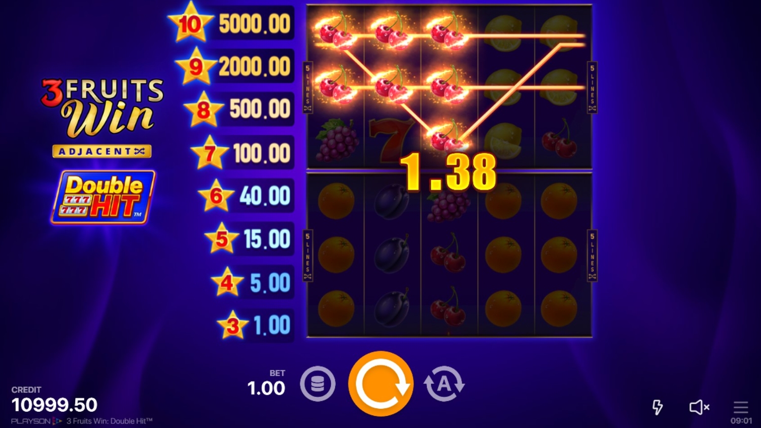 3 Fruits Win: Double Hit Slot Gameplay