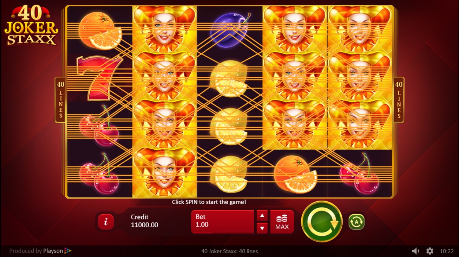 40 Joker Staxx: 40 Lines Slot Gameplay