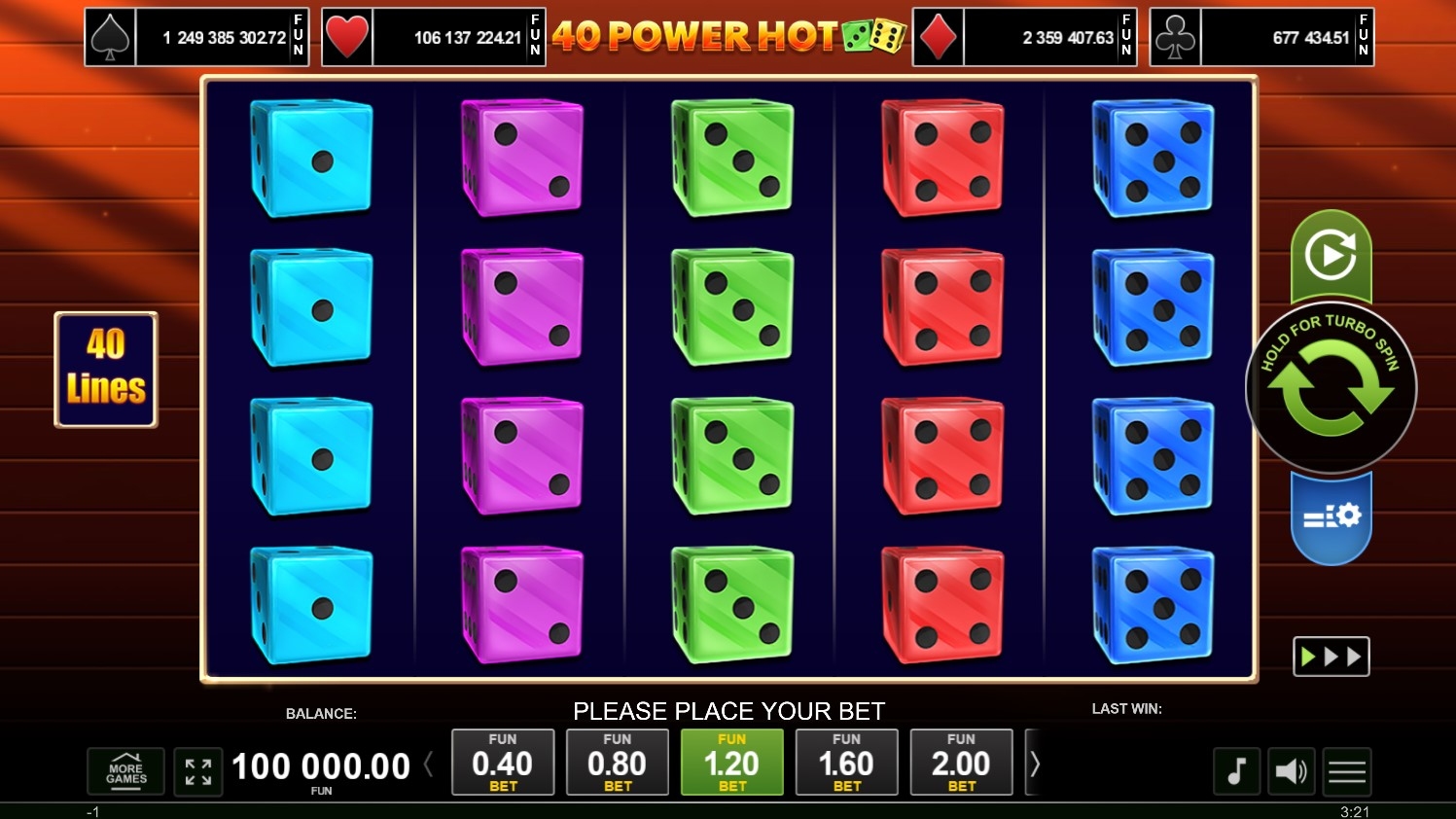 40 Power Hot Dice Slot Gameplay