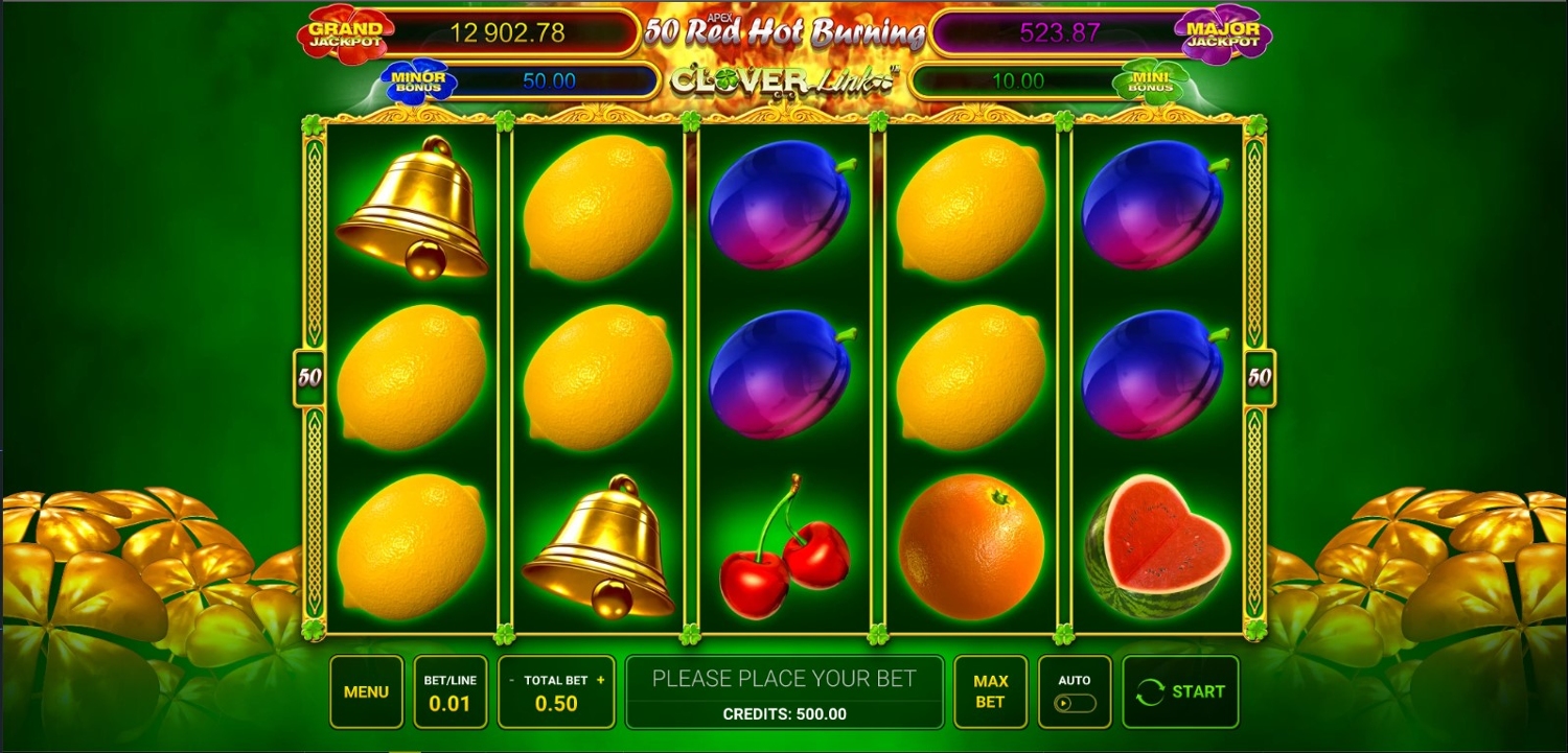 50 Red Hot Burning Clover Link Slot Gameplay