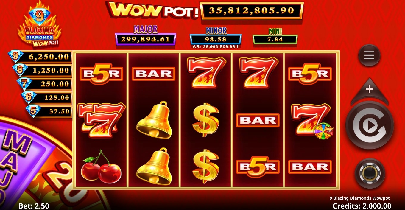 9 Blazing Diamonds WOWPOT Slot Gameplay