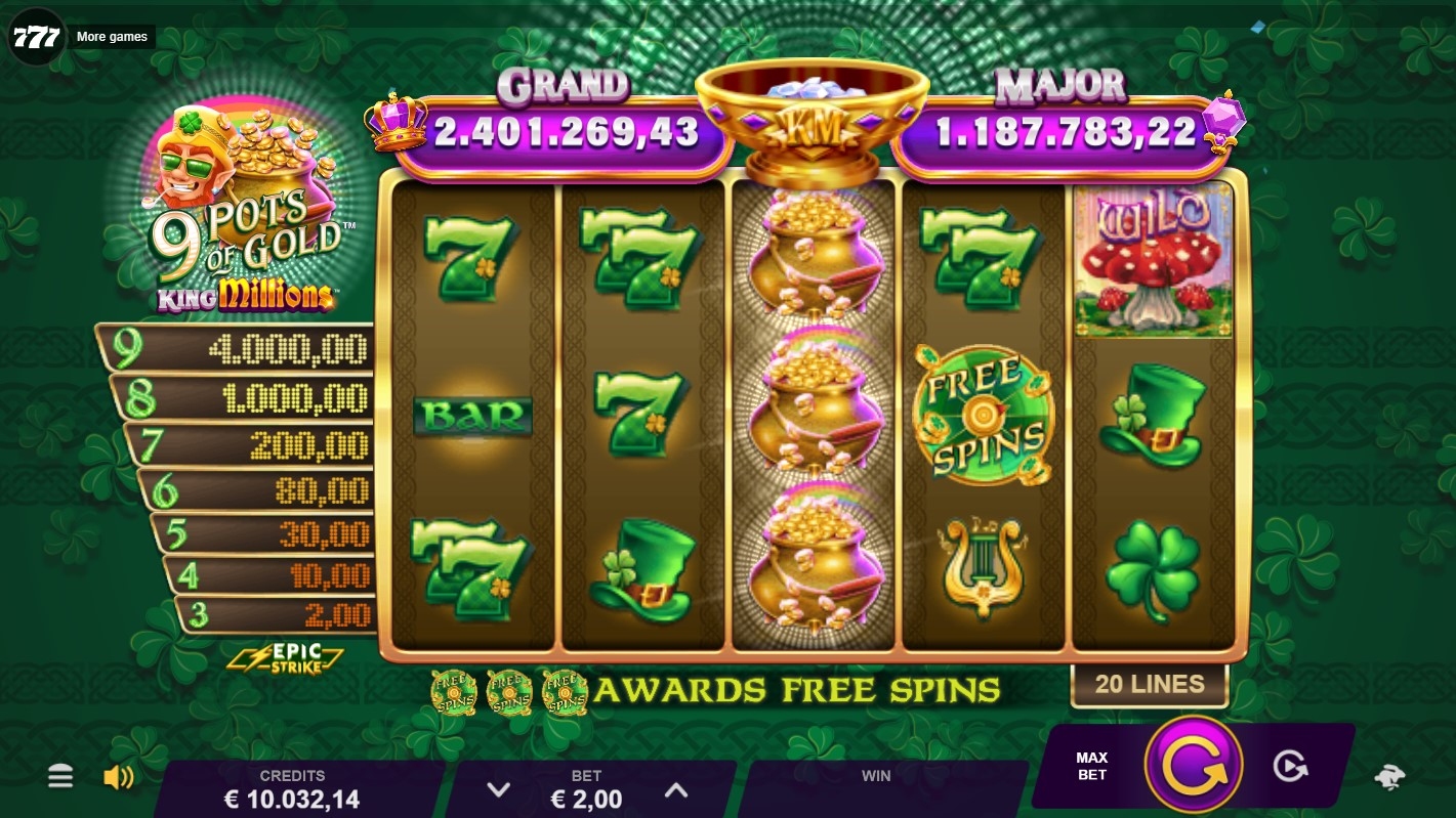9 Pots of Gold King Millions Slot Gameplay