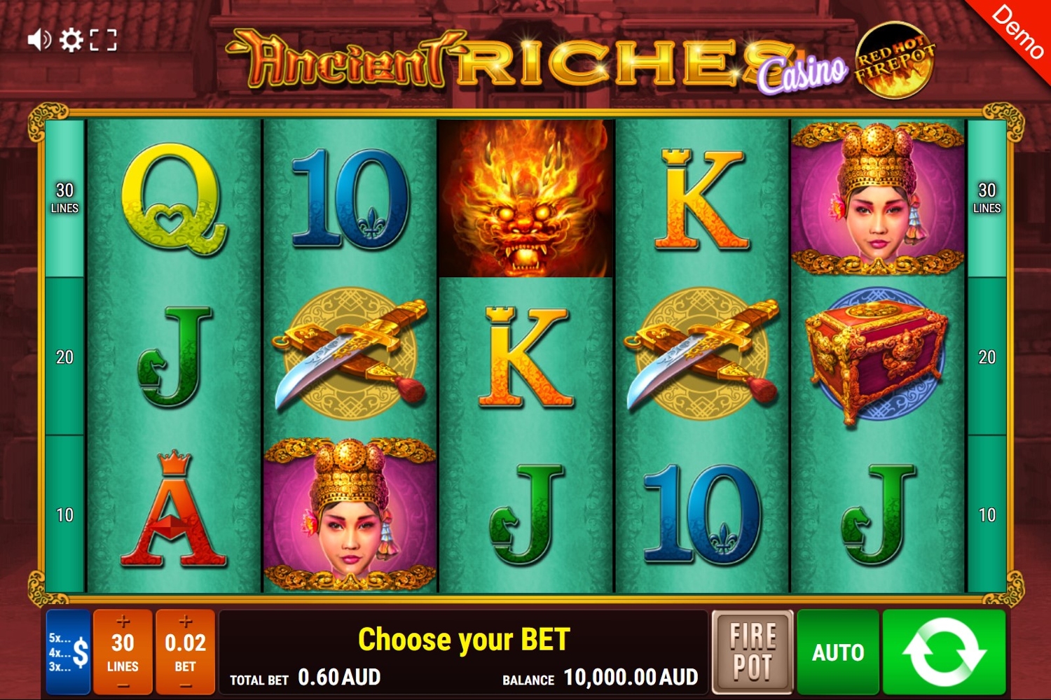 Ancient Riches Casino - Red Hot Firepot Slot Gameplay