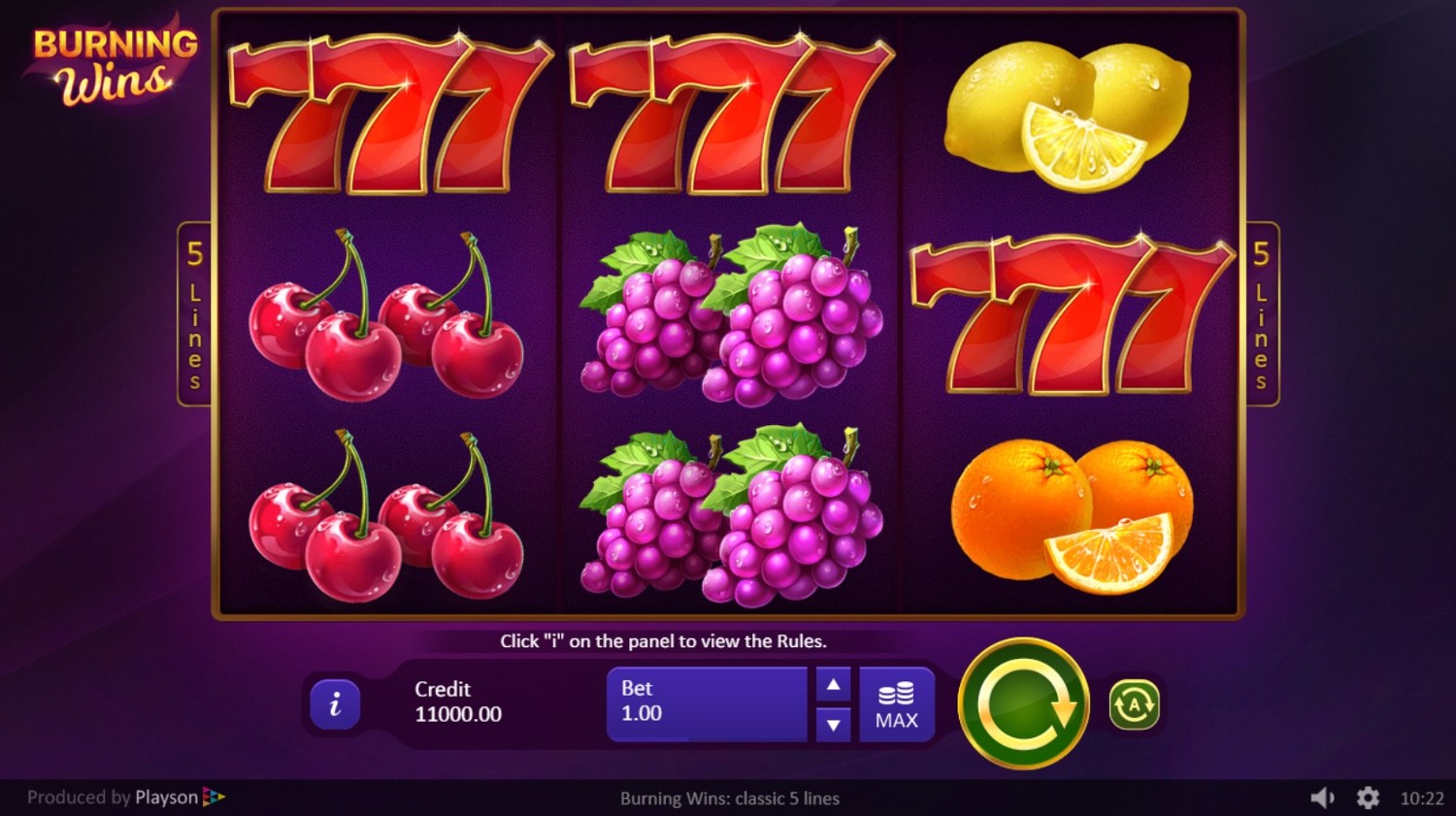 Burning Wins: Classic 5 Lines Slot Gameplay