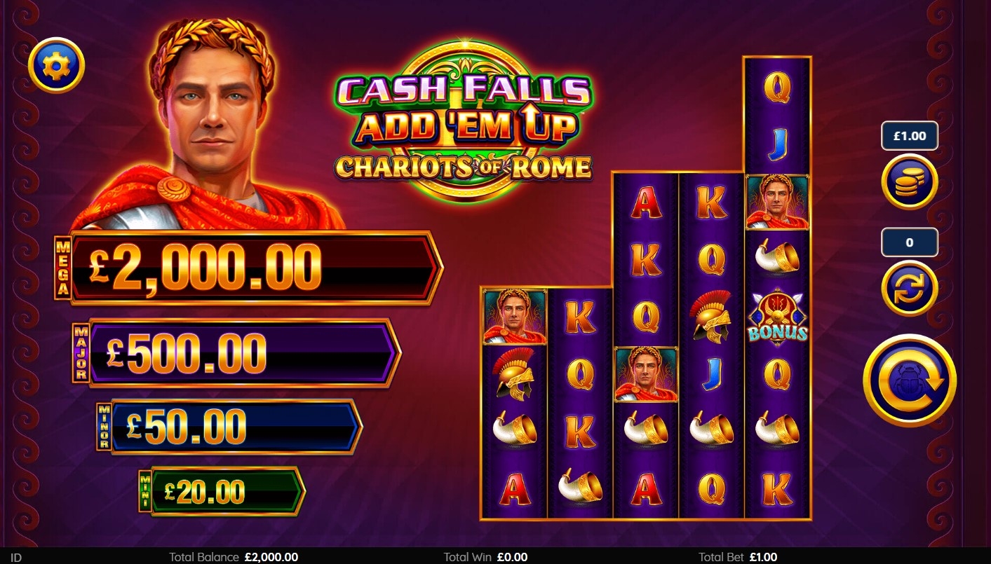 Cash Falls: Add 'Em Up Chariots of Rome Slot Gameplay