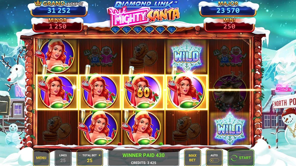 Diamond Link Mighty Santa Slot Gameplay