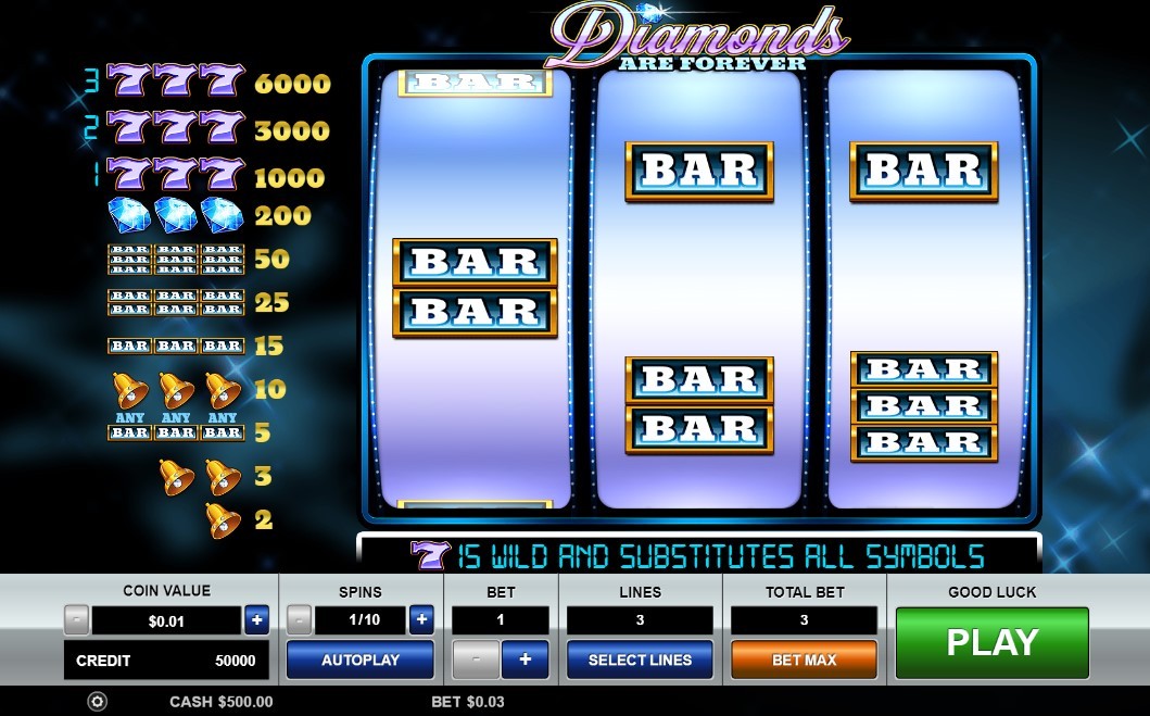Diamonds are Forever 3 Lines Slot Gameplay