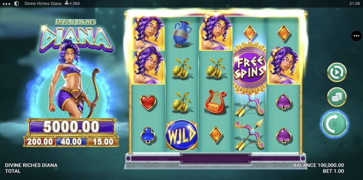 Divine Riches: Diana Slot Gameplay
