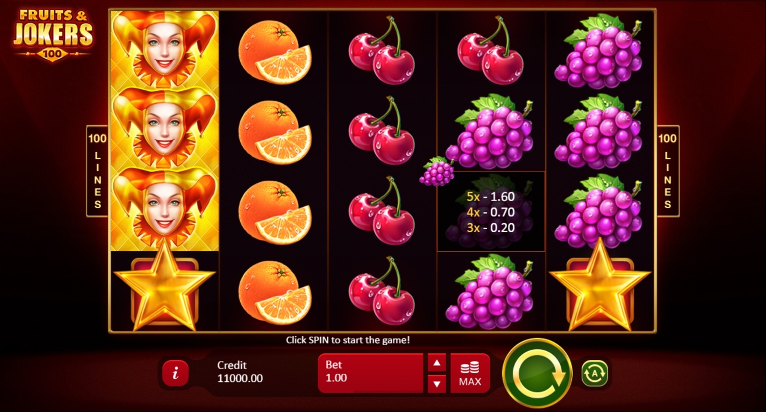 Fruits & Jokers: 100 lines Slot Gameplay