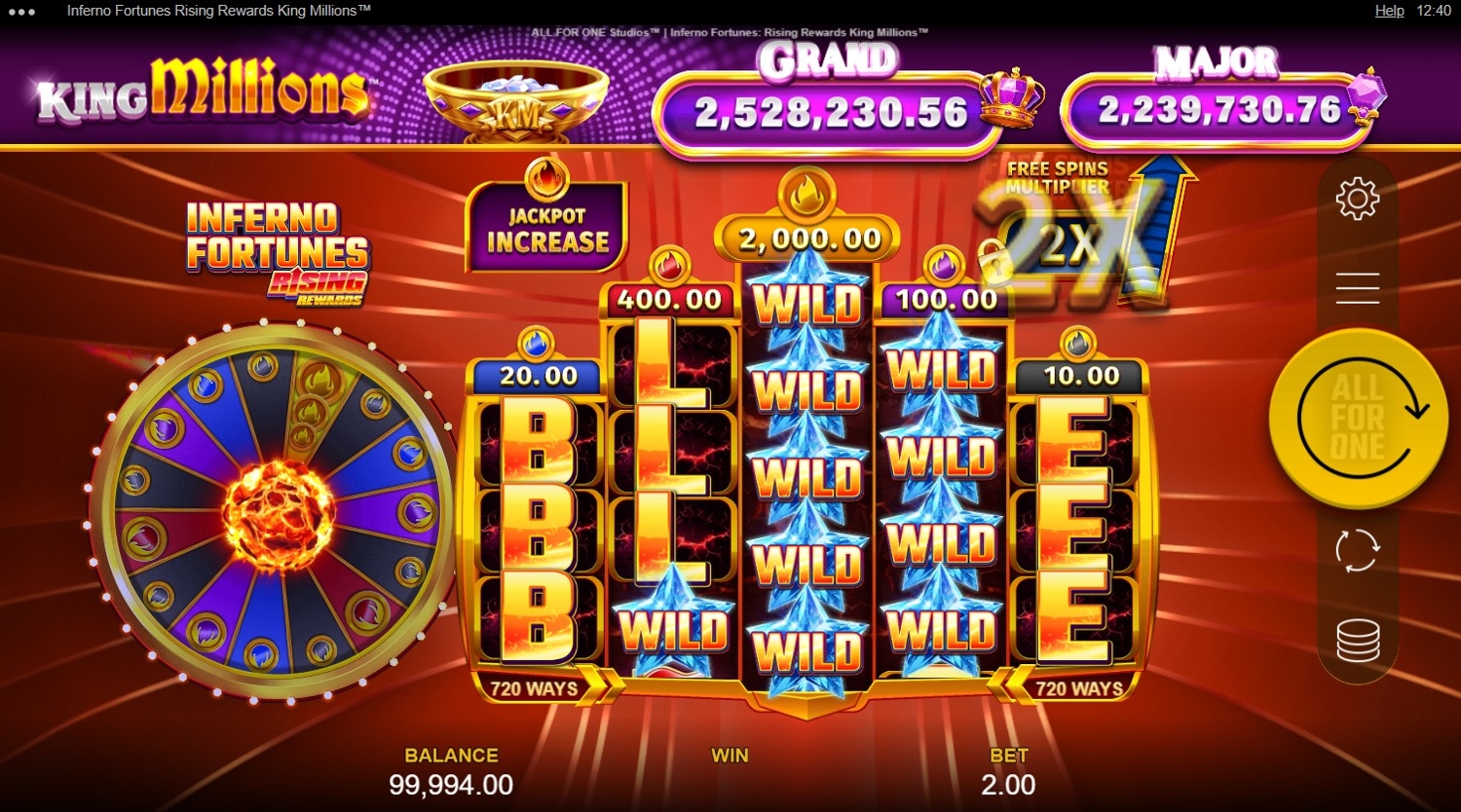 Inferno Fortunes Rising Rewards King Millions Slot Gameplay