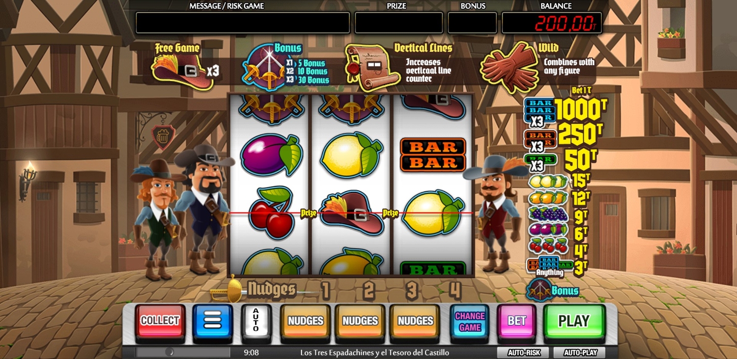 Los Tres Espadachines Y El Tesoro Del Castillo Slot Gameplay