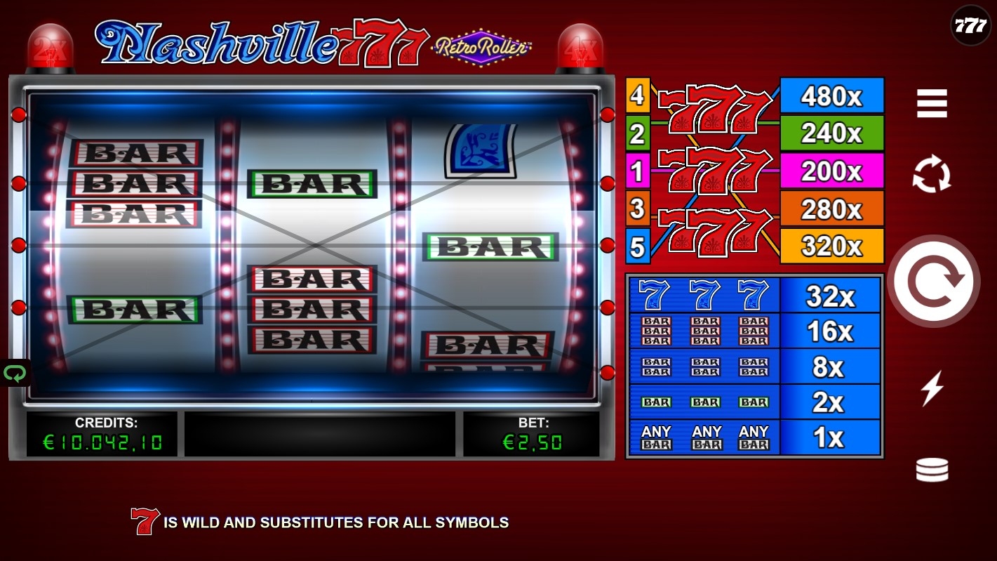 Nashville 777 Retro Roller Slot Gameplay