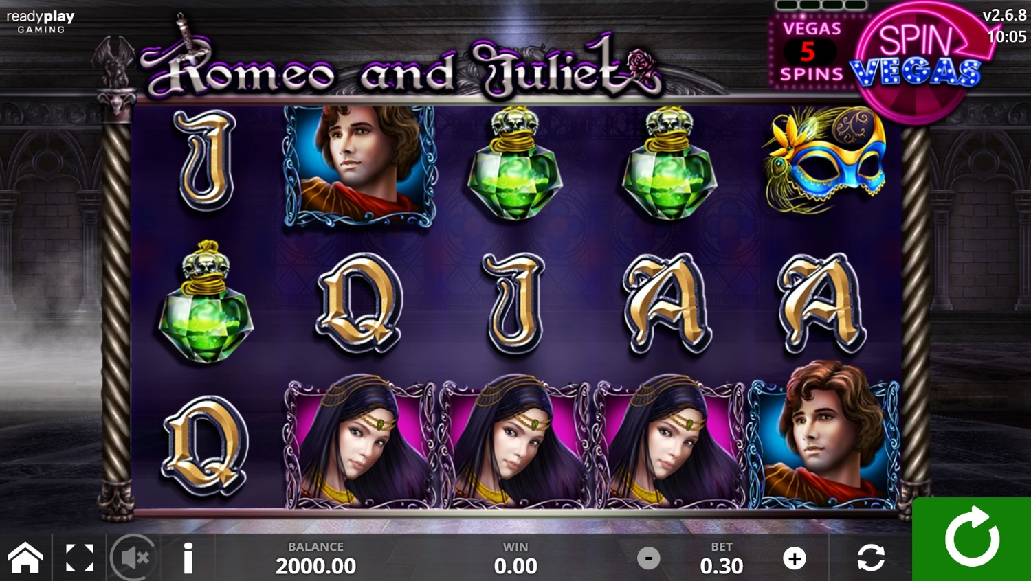 Romeo and Juliet (Ready Play Gaming) Slot Gameplay