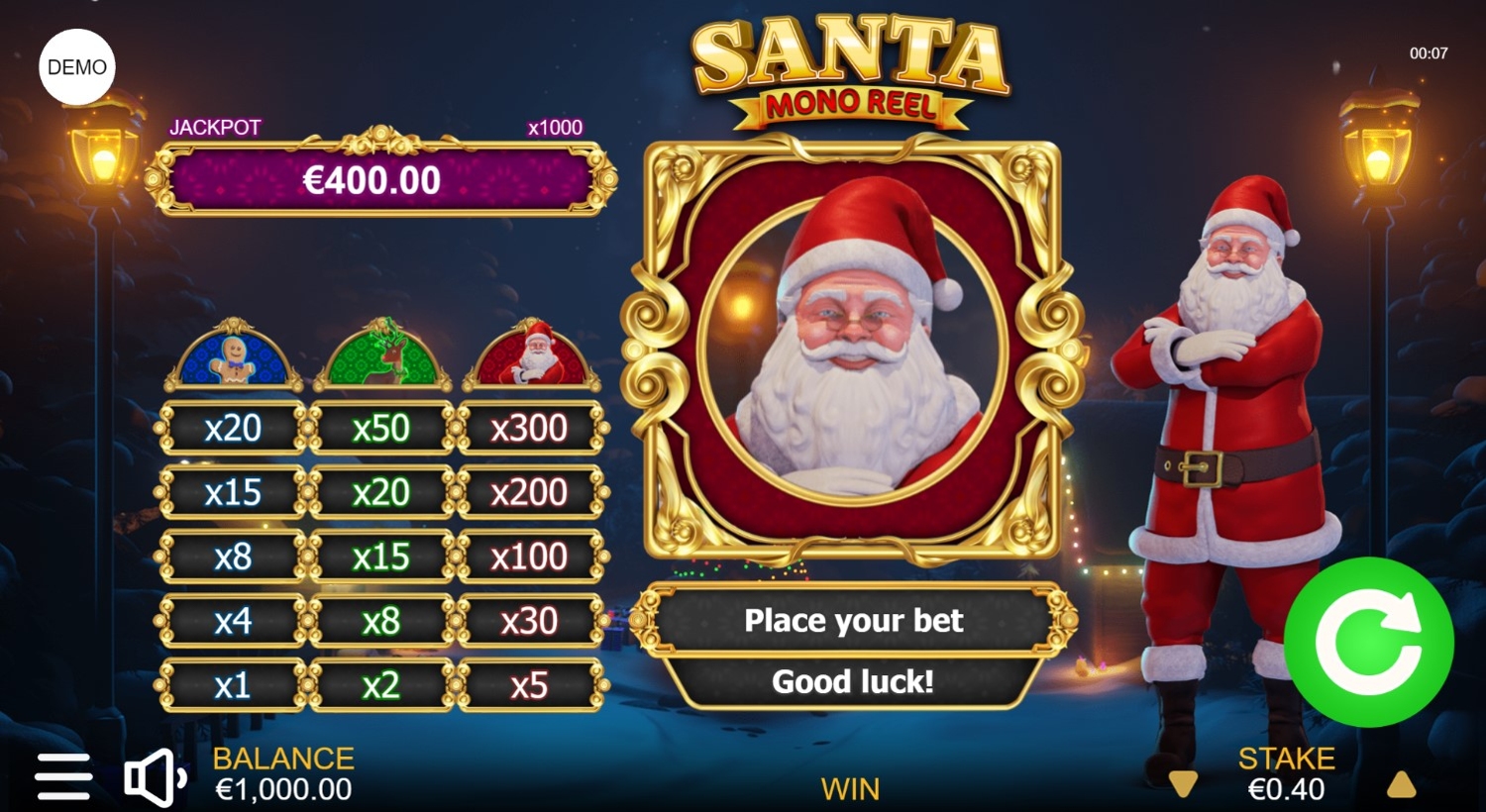 Santa Mono Reel Slot Gameplay