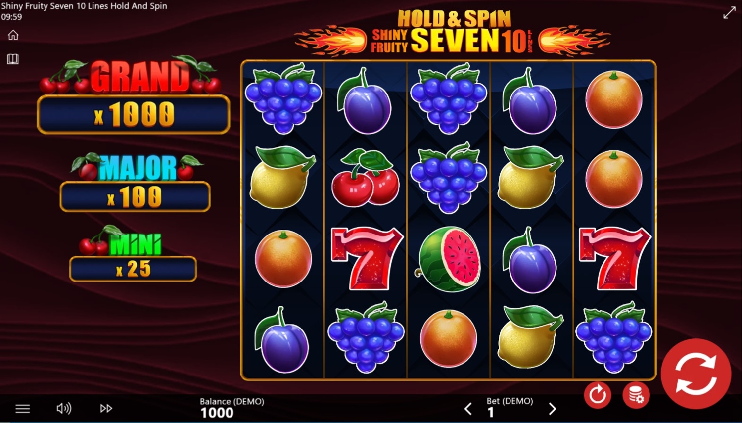 Shiny Fruity Seven: 10 Lines Hold and Spin Slot Gameplay