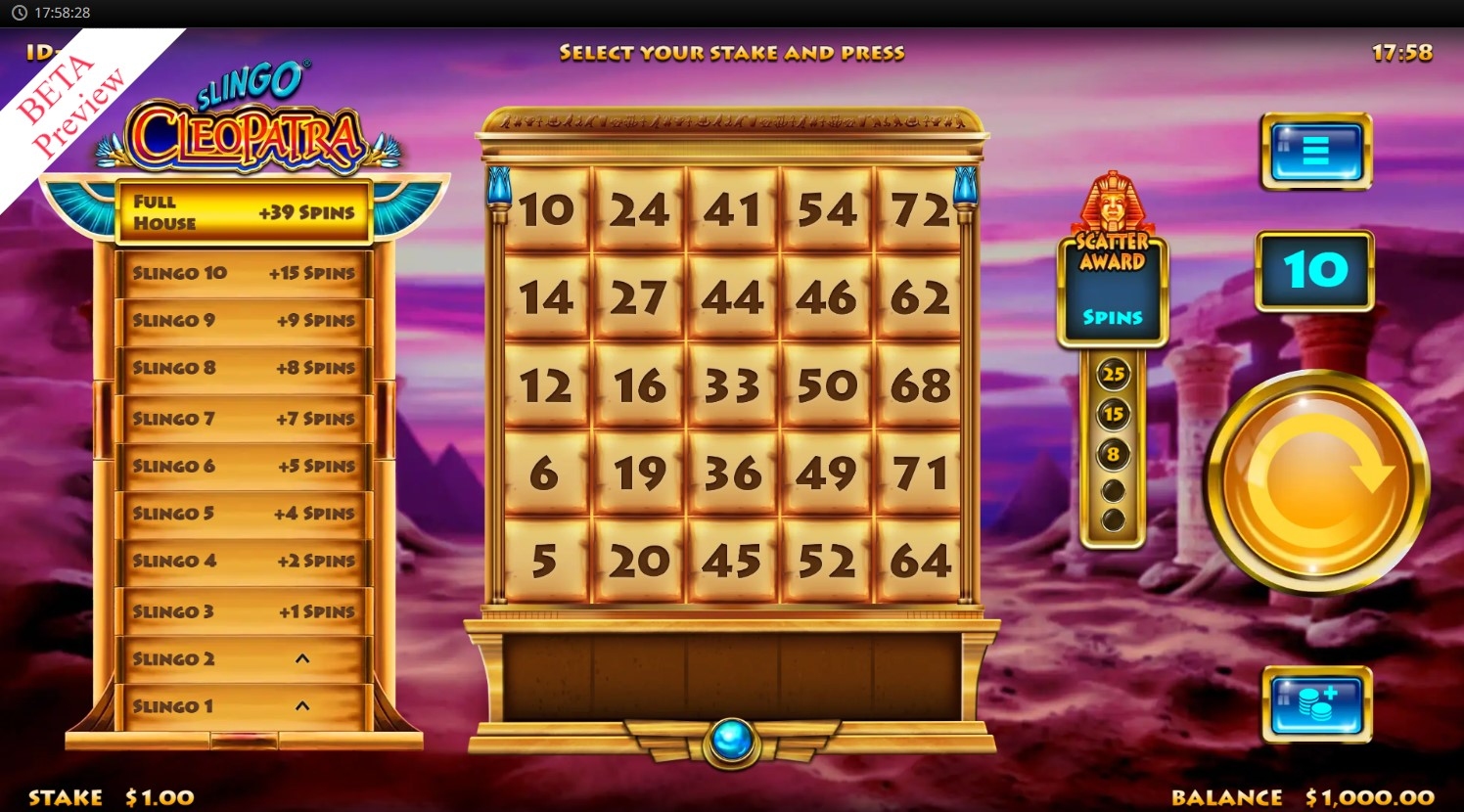 Slingo Cleopatra Slot Gameplay