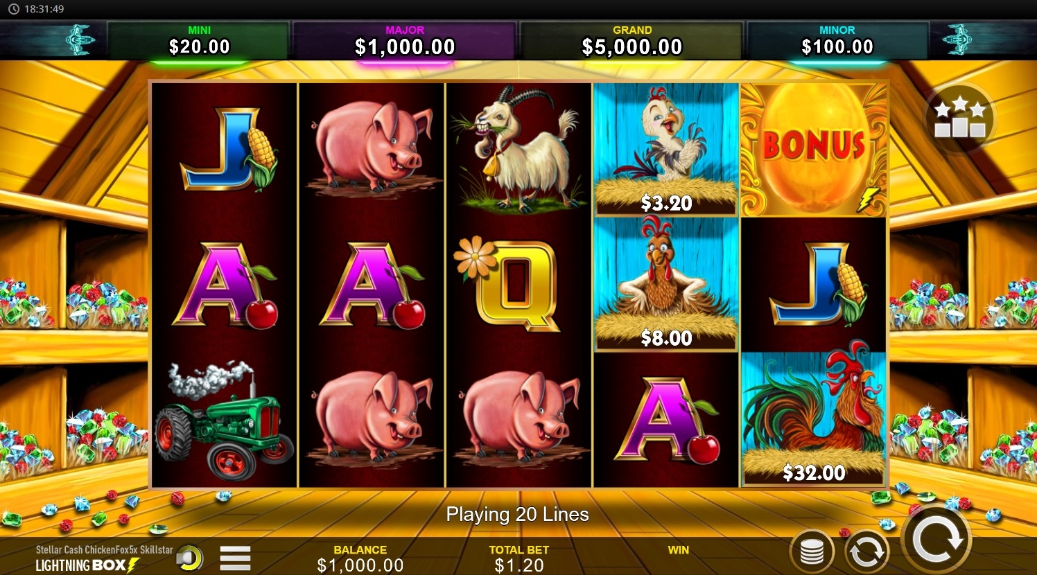 Stellar Cash Chicken Fox Slot Gameplay