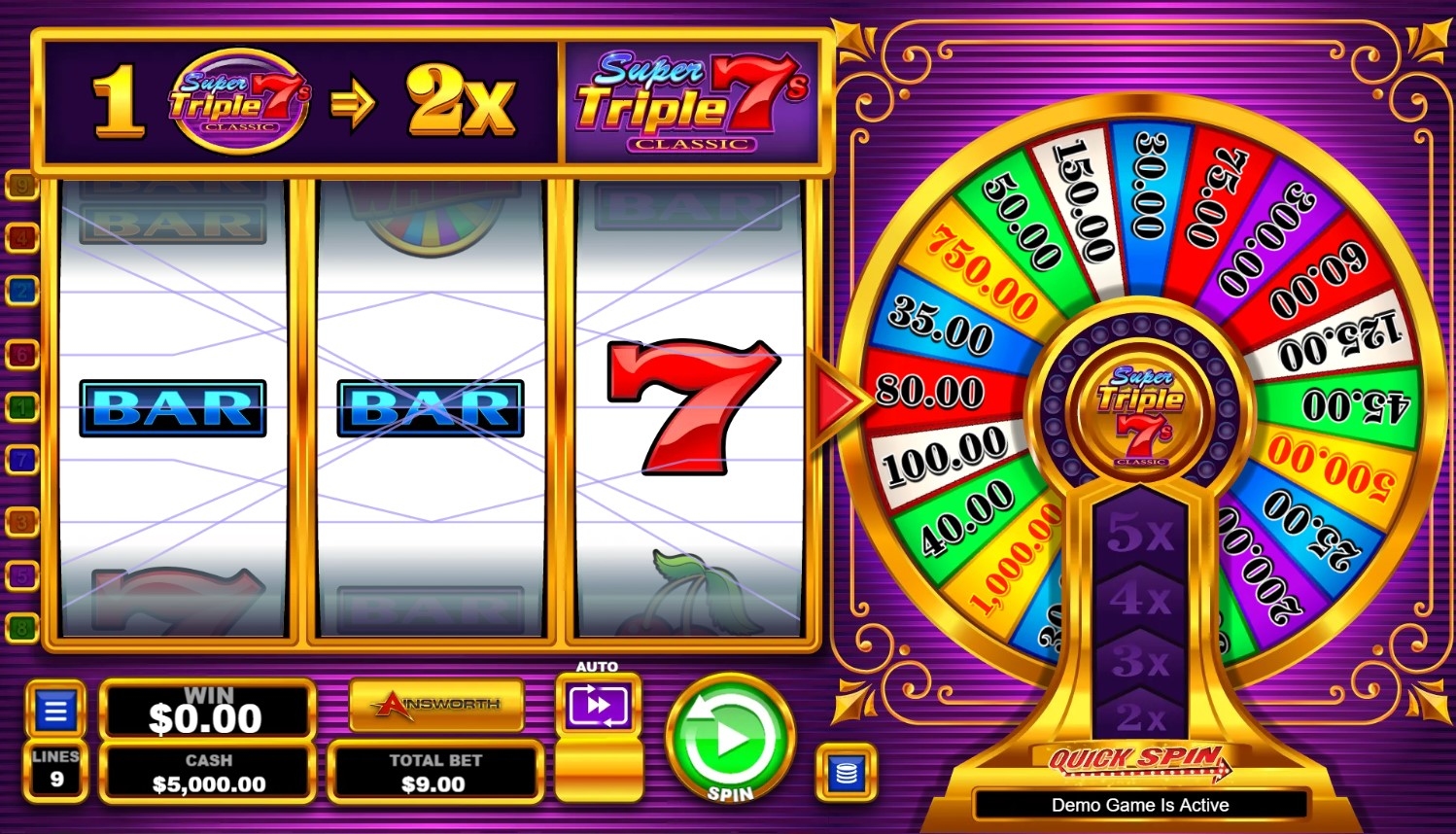 Super Triple 7s Classic Slot Gameplay
