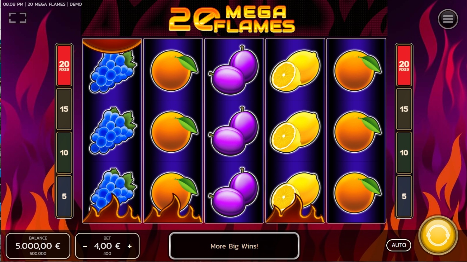 20 Mega Flames Gameplay Image