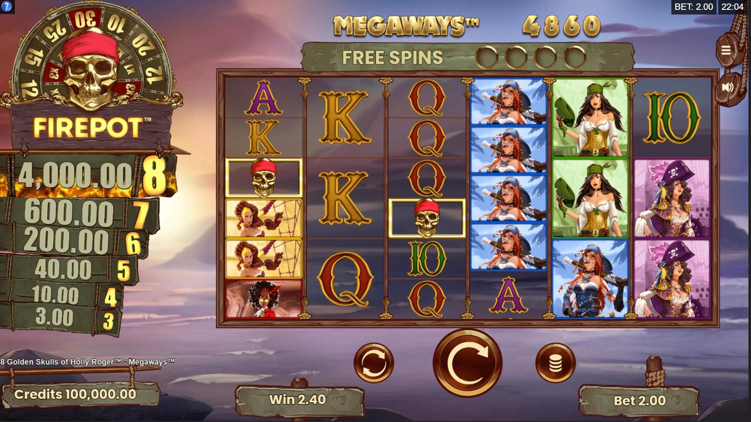 8 Golden Skulls of Holly Roger Megaways Gameplay Image