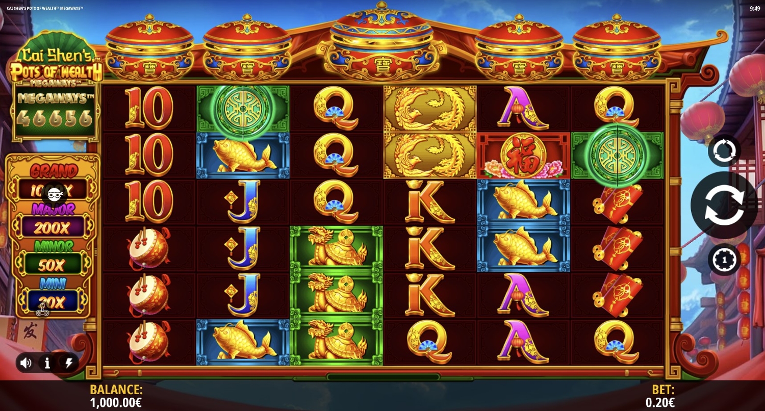 Cai Shen’s Pots of Wealth Megaways Gameplay Image