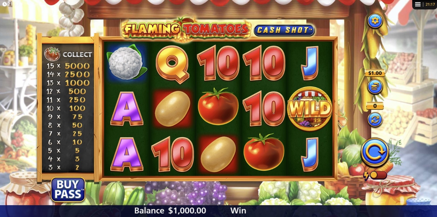 Flaming Tomatoes Cash Shot Gameplay Image