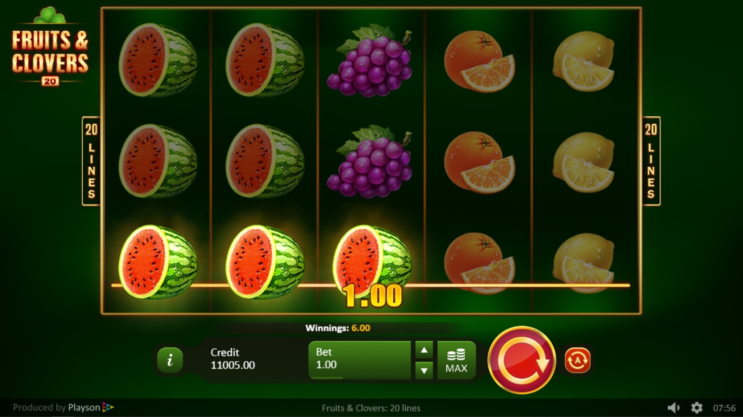 Fruits & Clovers: 20 Lines Gameplay Image