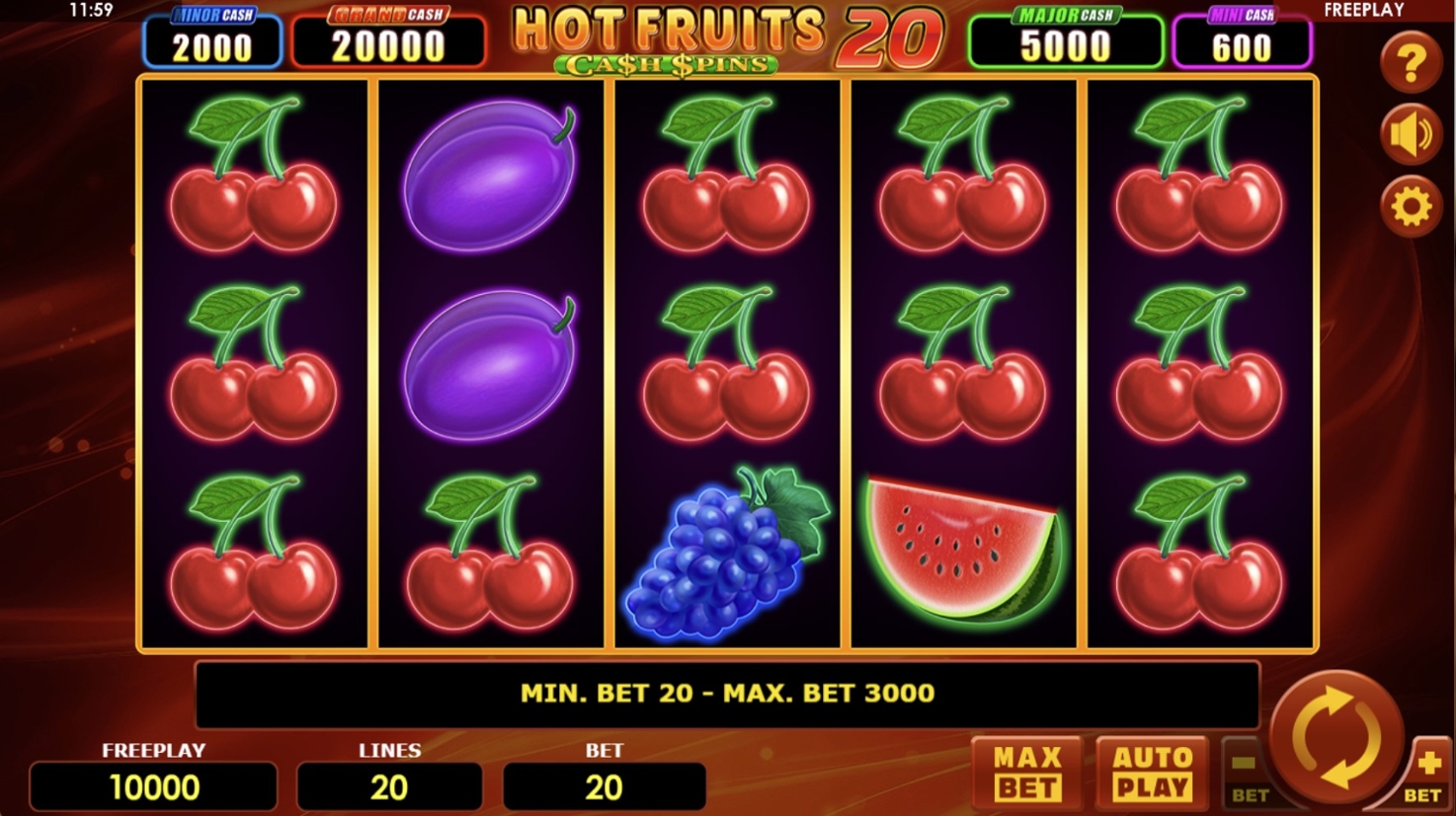 Hot Fruits 20 Cash Spins Gameplay Image