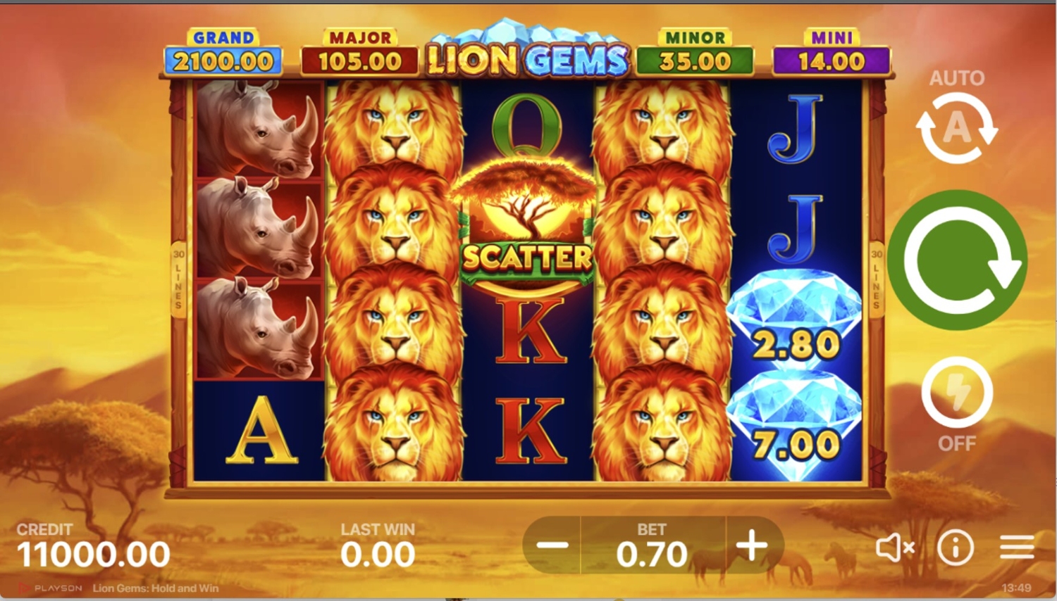 Lion Gems: Hold and Win Gameplay Image