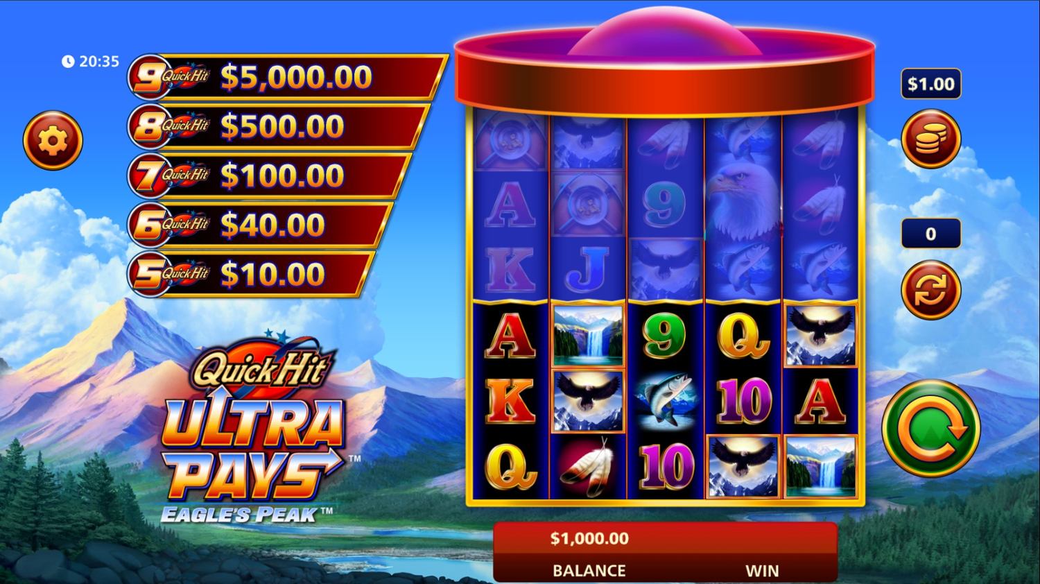 Quick Hit Ultra Pays Eagles Peak Gameplay Image