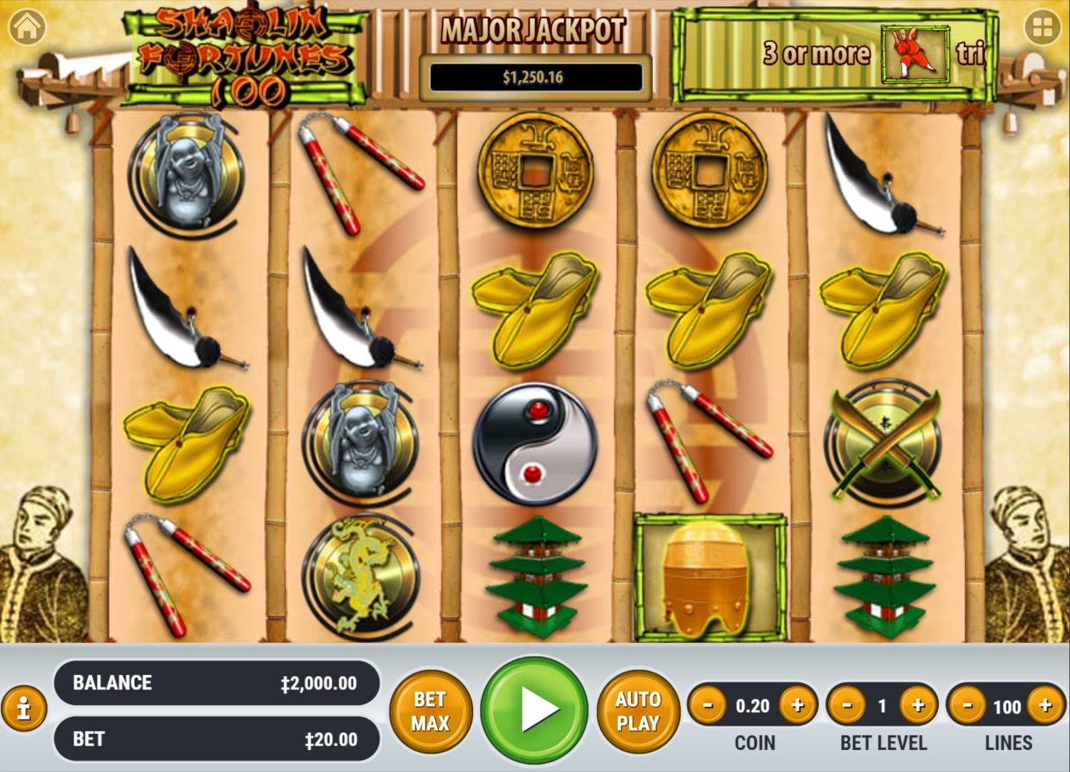 Shaolin Fortunes 100 Gameplay Image