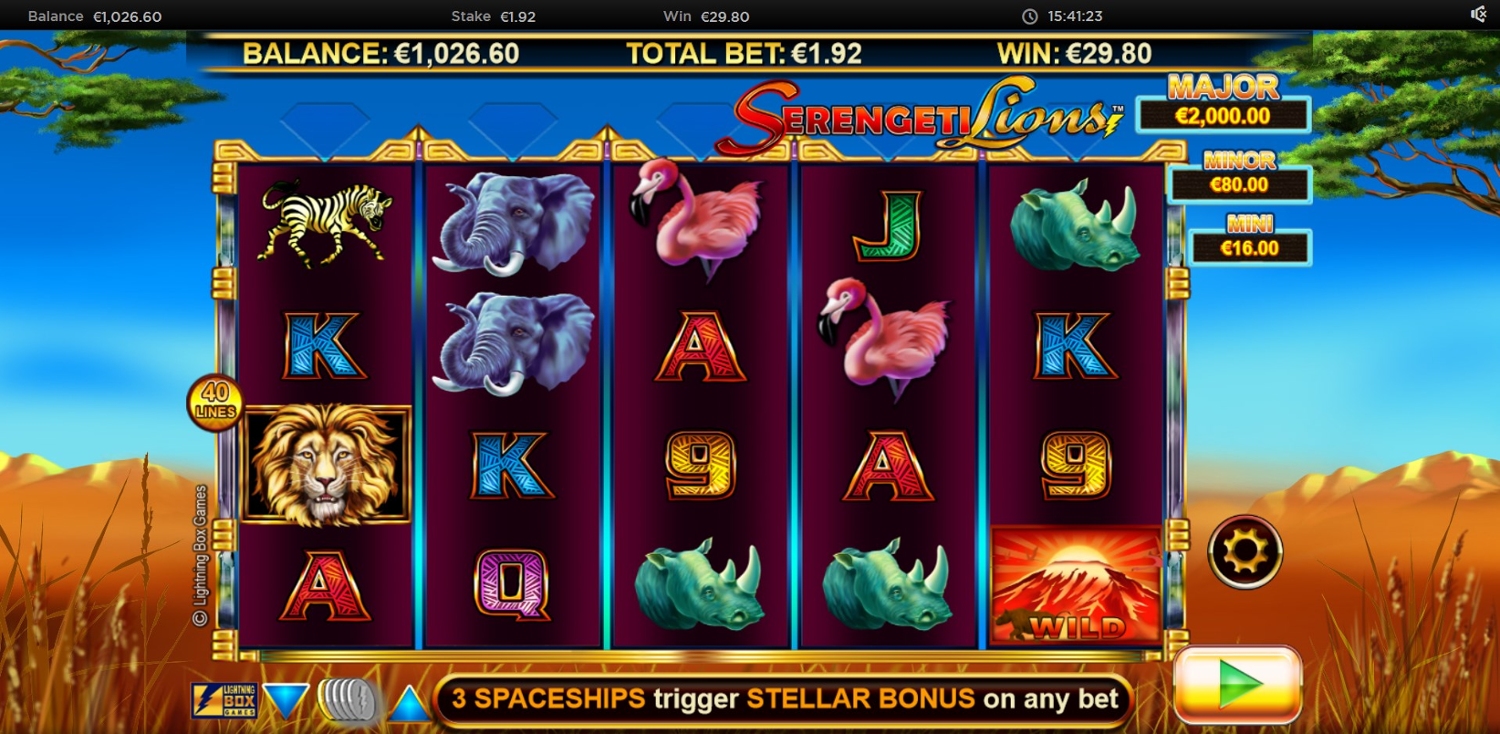 Stellar Jackpots with Serengeti Lions Gameplay Image