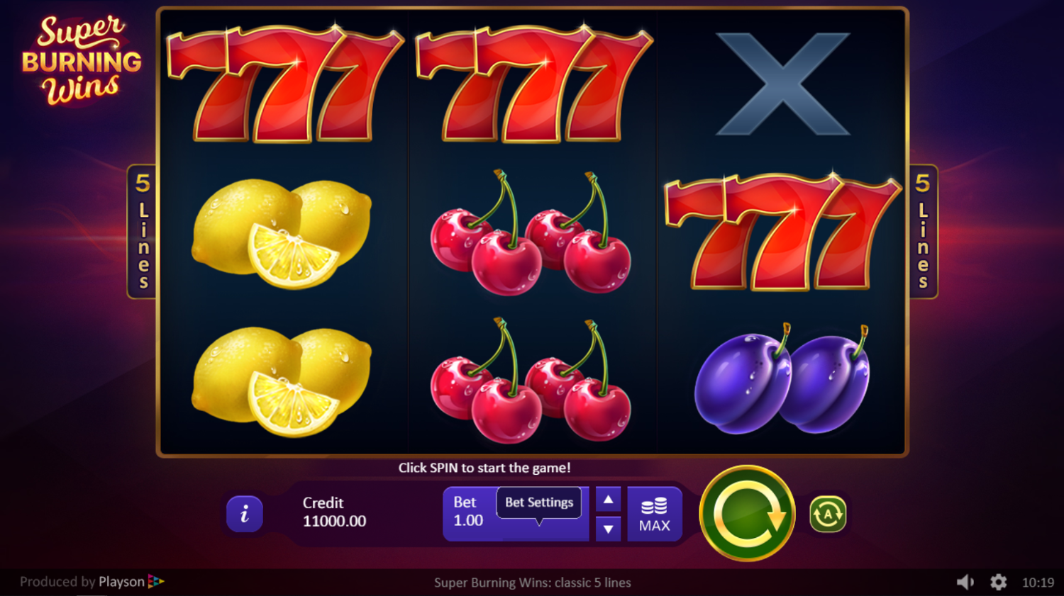 Super Burning Wins: Classic 5 Lines Gameplay Image